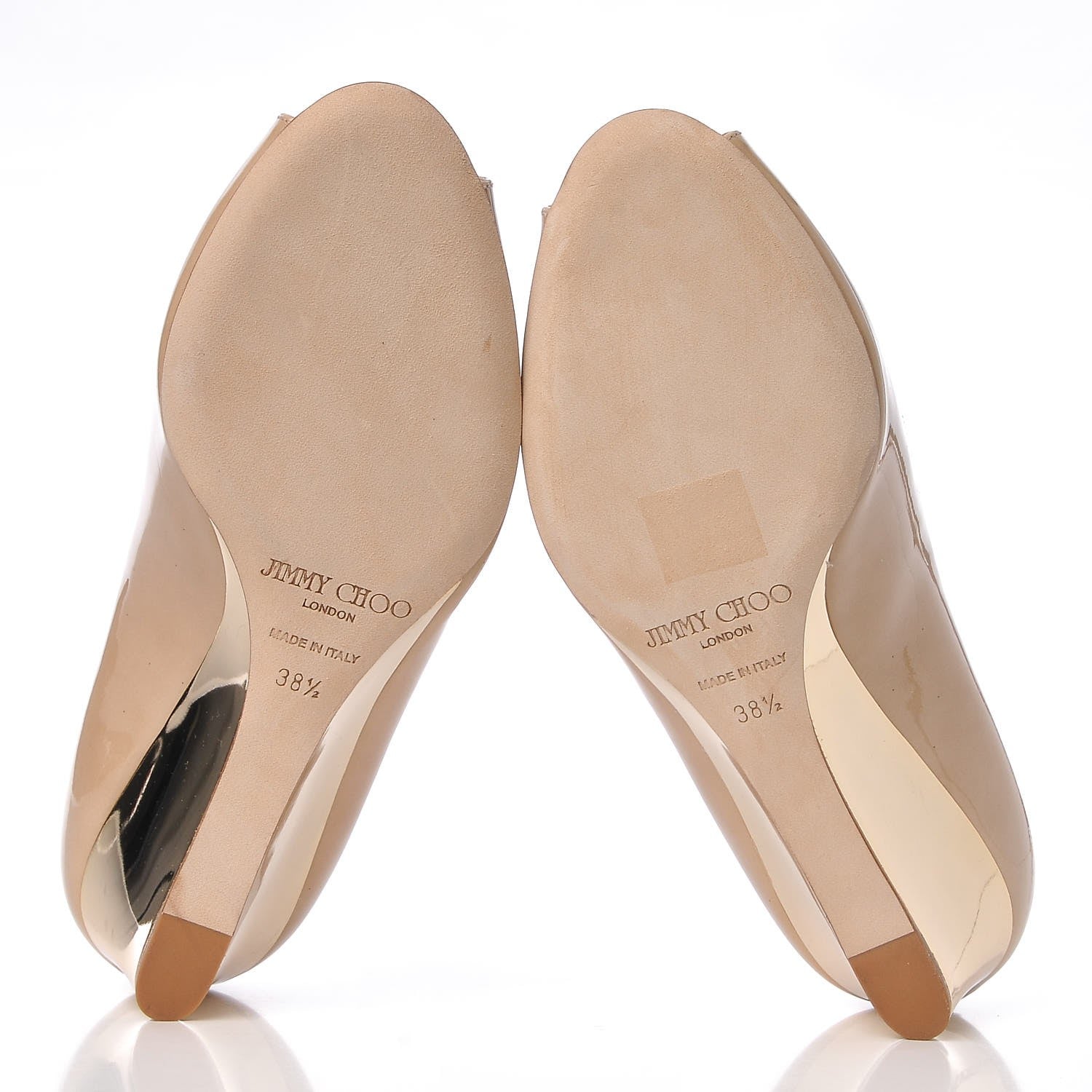 Jimmy Choo Patent Bergen Peep Toe Low Wedge Pumps 38.5 Beige 7 of 12