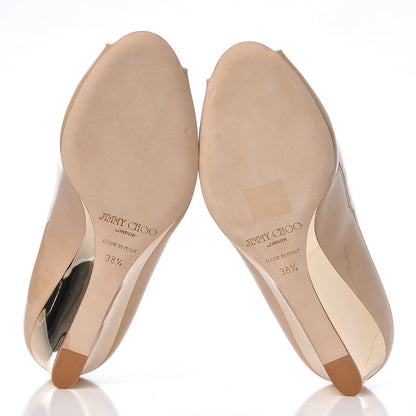 Jimmy Choo Patent Bergen Peep Toe Low Wedge Pumps 38.5 Beige 7 of 12