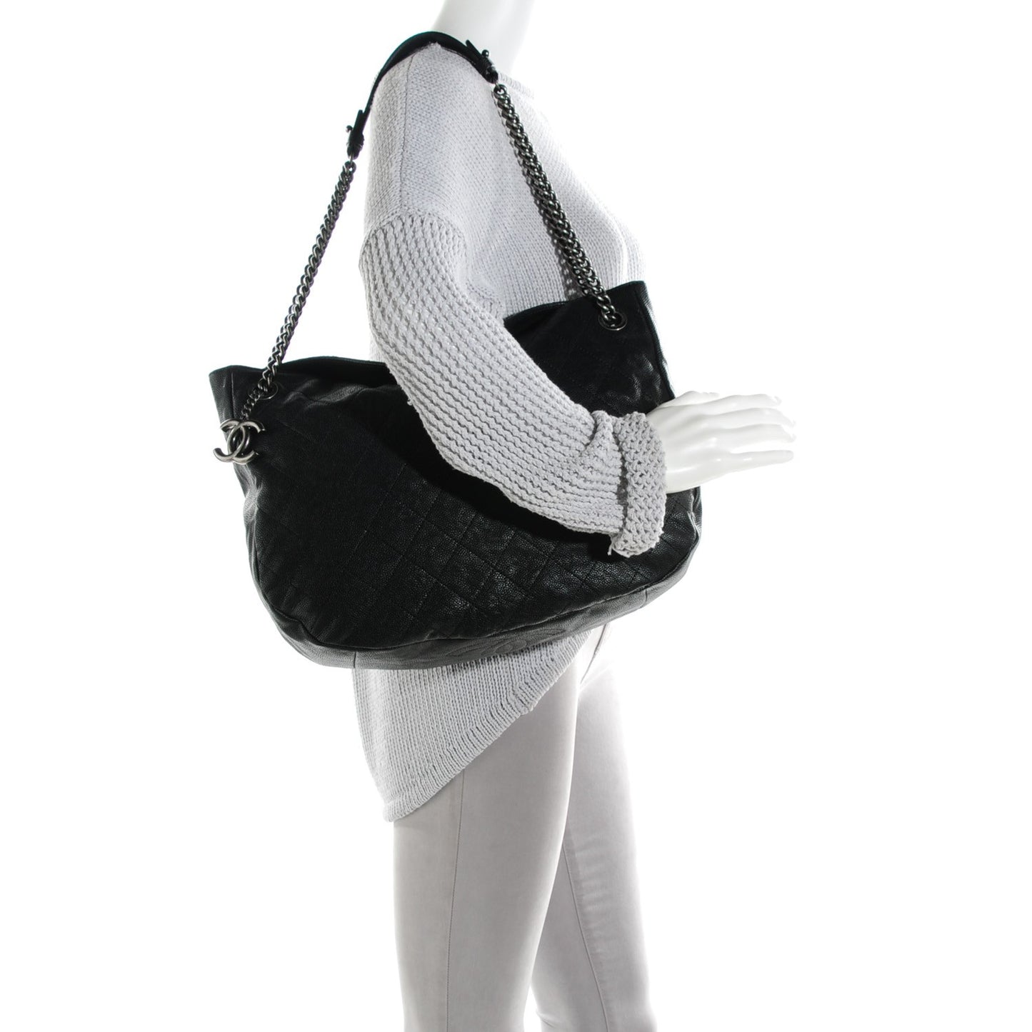Caviar Quilted Simply CC Hobo Black