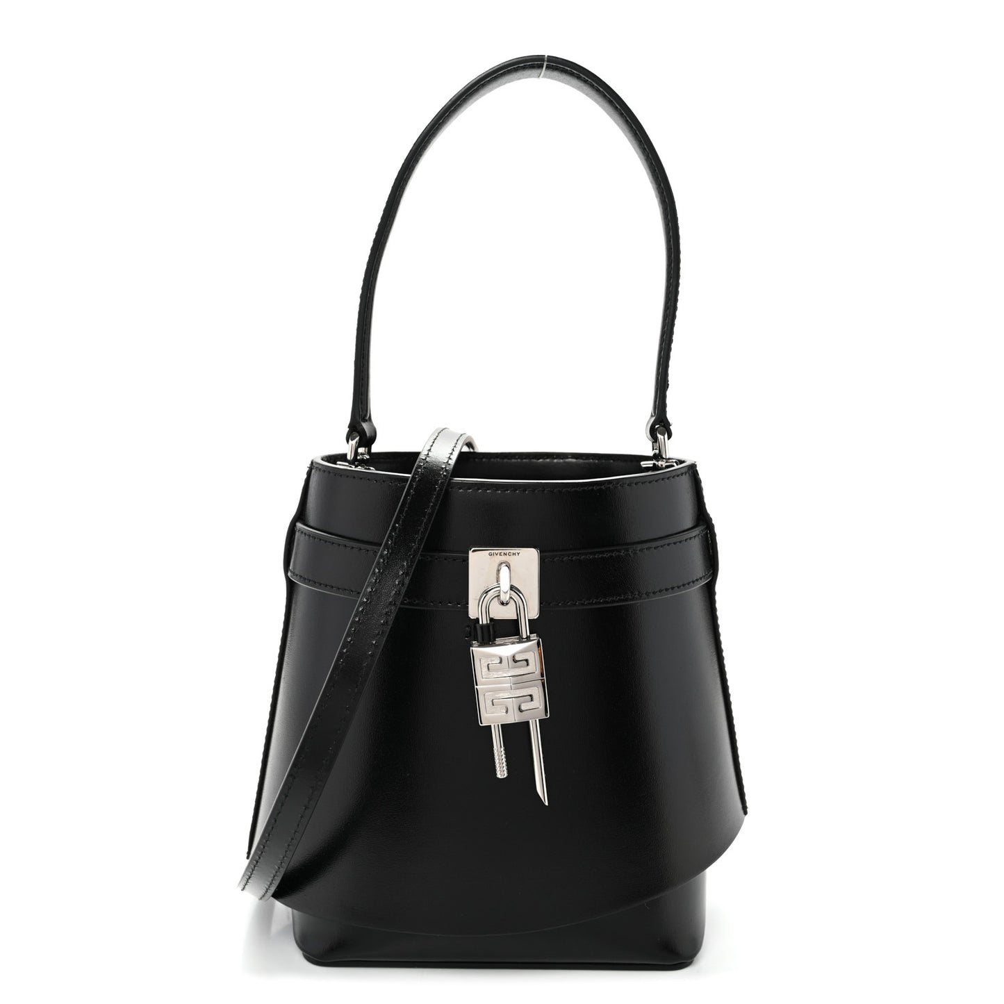 Box Calfskin Shark Lock Bucket Bag Black
