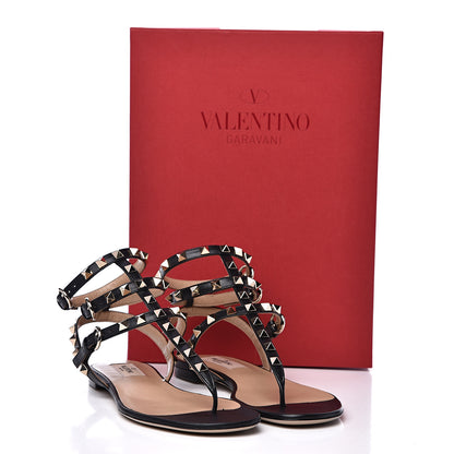 Valentino Garavani Calfskin Rockstud Ankle Wrap Flat Thong Sandals 36 Black 8 of 8