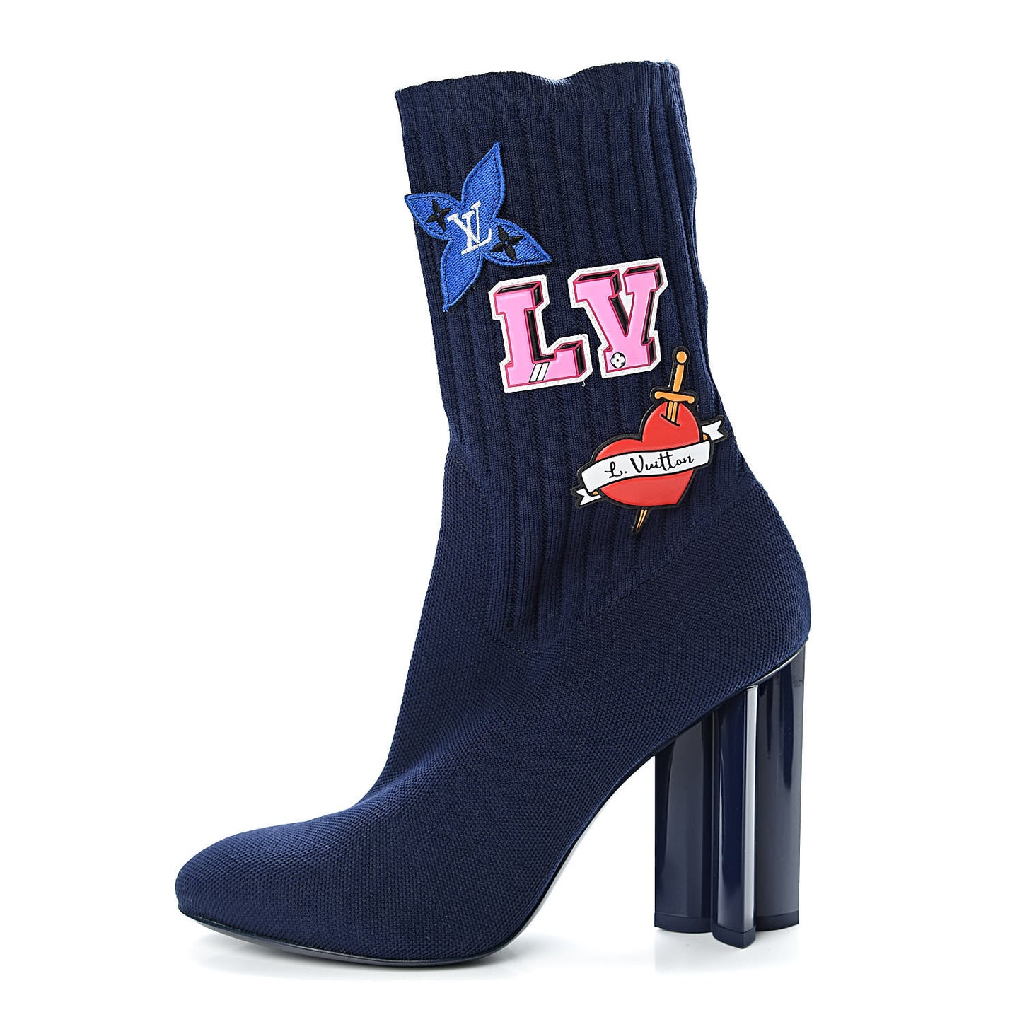 Stretch Fabric LV Black Heart Sock Ankle Boots 38.5 Marine