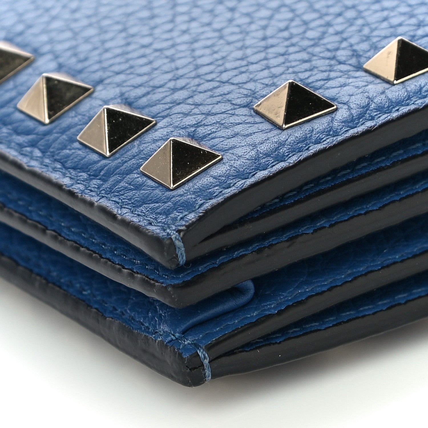Valentino Garavani Pebbled Calfskin Rockstud French Flap Wallet Baltique 11 of 12