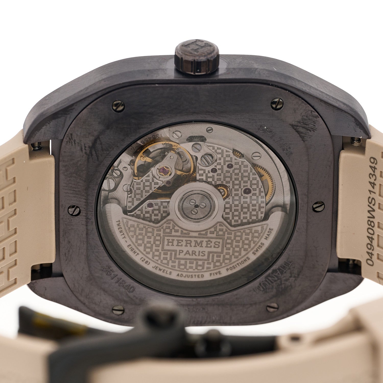 Hermes Titanium Rubber 39mm H08 Special Edition Automatic Watch Taupe 4 of 5