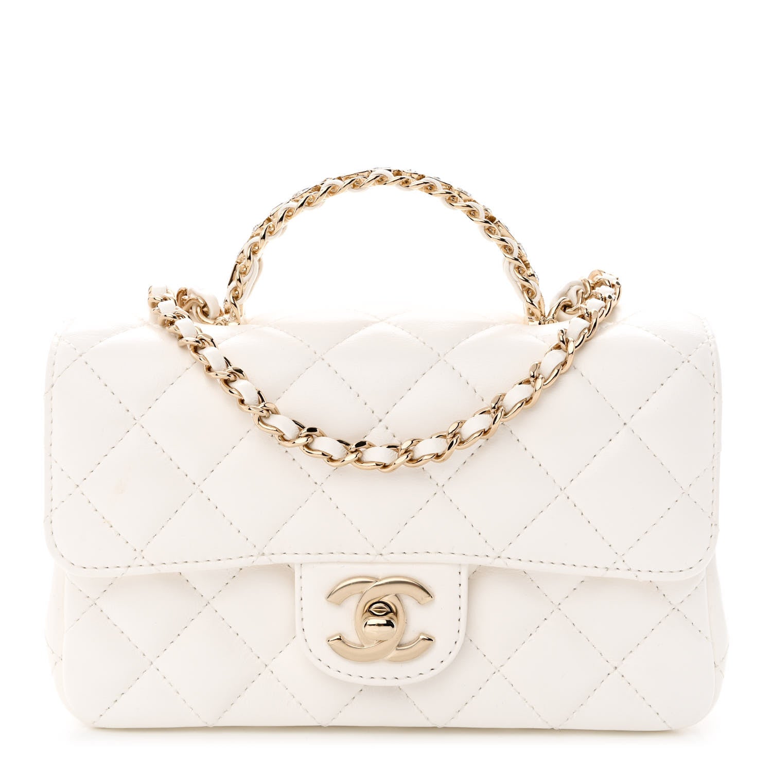 Chanel Lambskin Quilted Mini Crystal Top Handle Rectangular Flap White 1 of 12