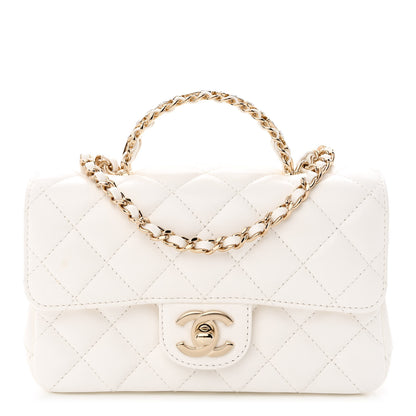 Chanel Lambskin Quilted Mini Crystal Top Handle Rectangular Flap White 1 of 12