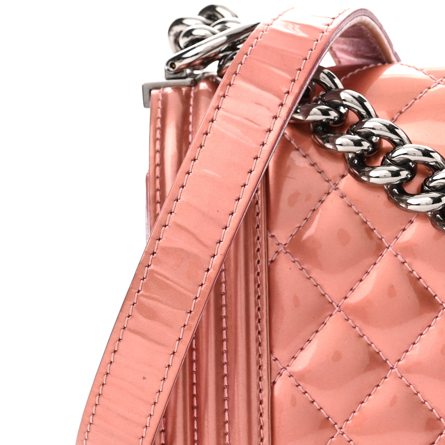 Chanel Metallic Patent Calfskin Quilted Small Boy Flap Pink 12 of 14