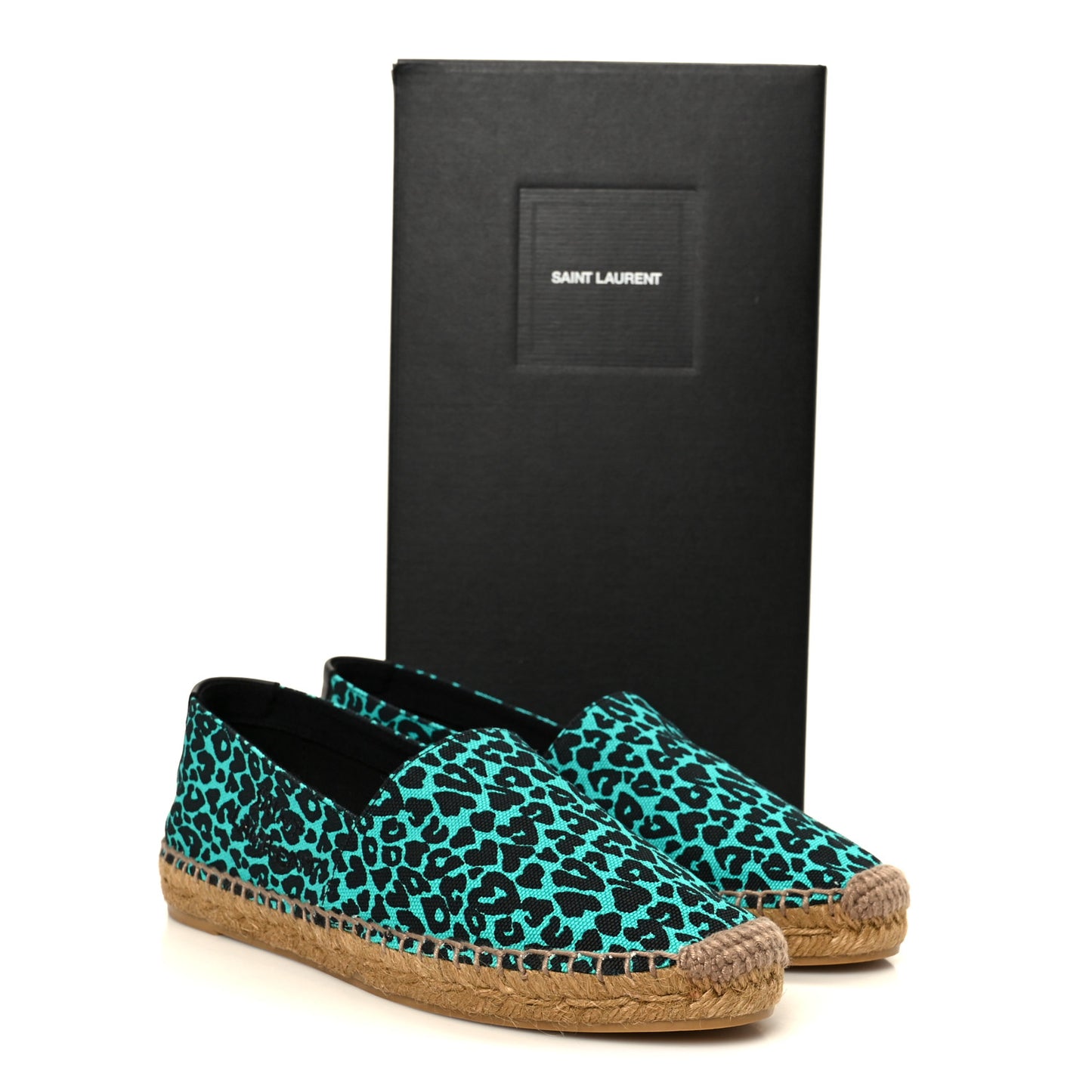 Canvas Leopard Print Espadrilles 37 Aqua Black