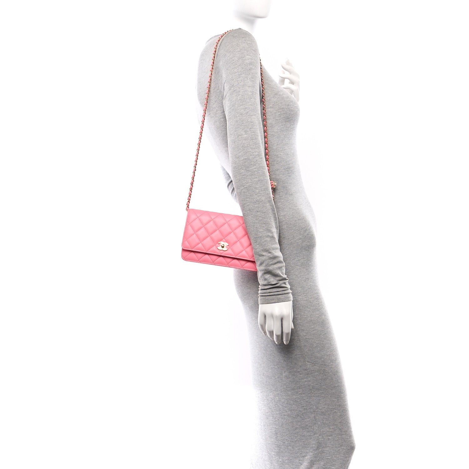 Chanel Lambskin Quilted CC Pearl Crush Wallet on Chain WOC Pink 2 of 10