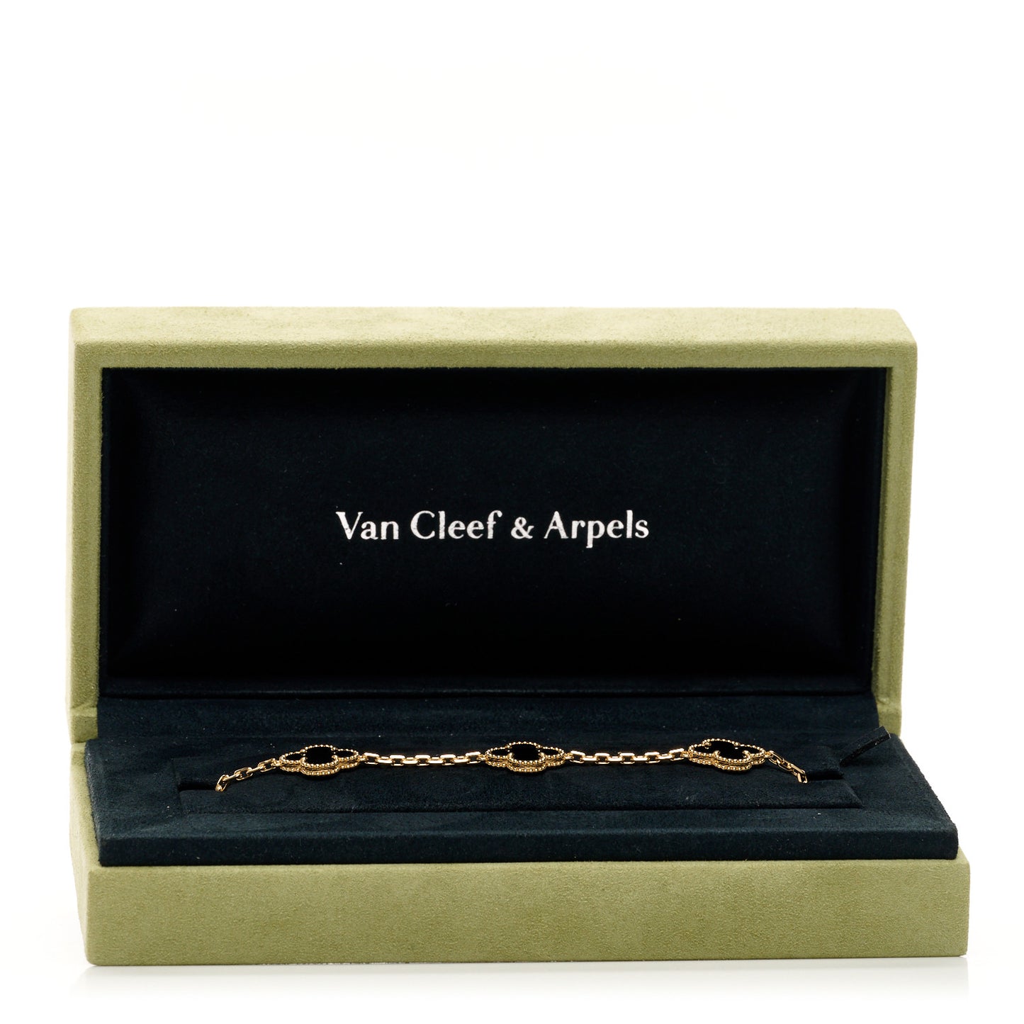 18K Yellow Gold Black Onyx 5 Motifs Vintage Alhambra Bracelet