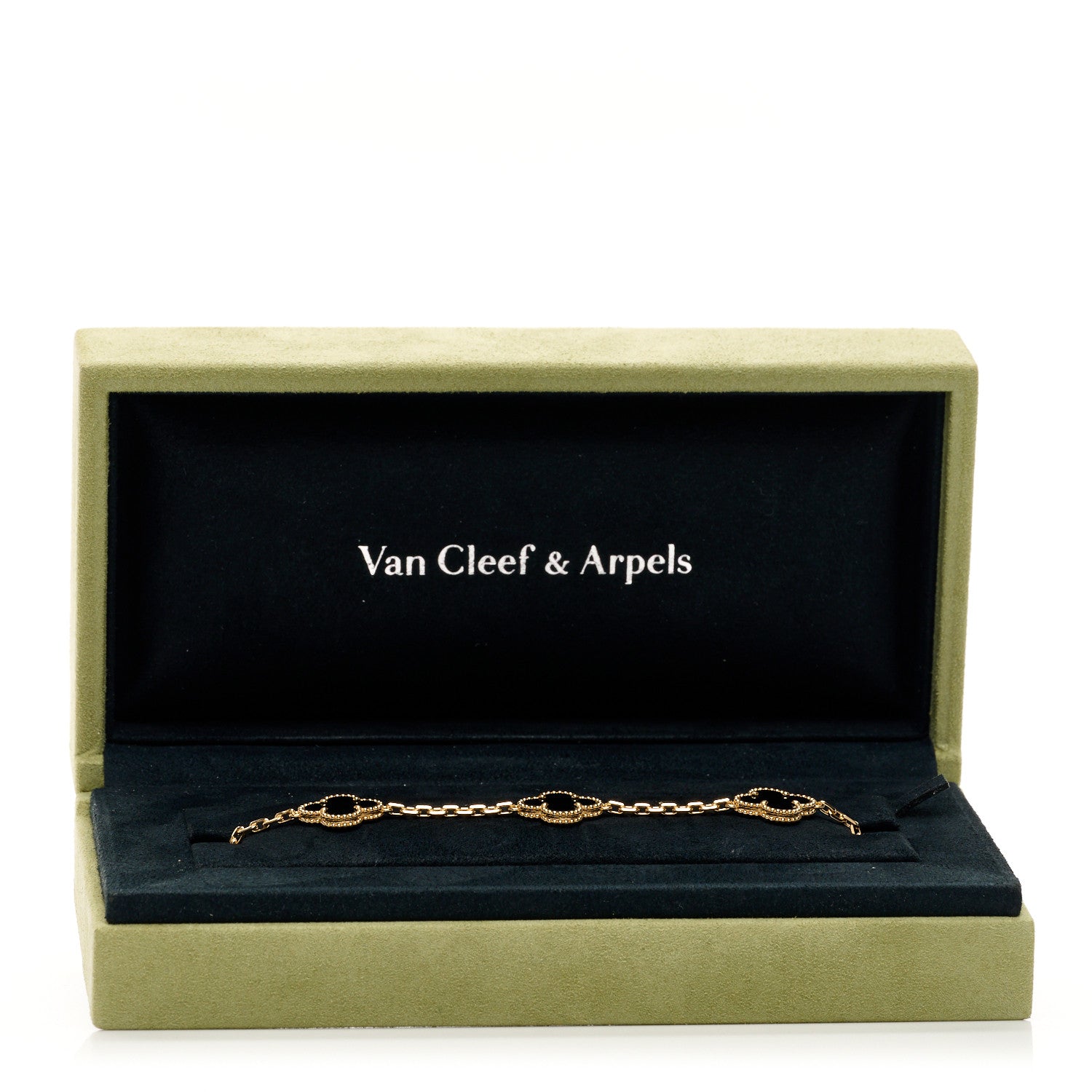 Van Cleef & Arpels 18K Yellow Gold Black Onyx 5 Motifs Vintage Alhambra Bracelet 5 of 5