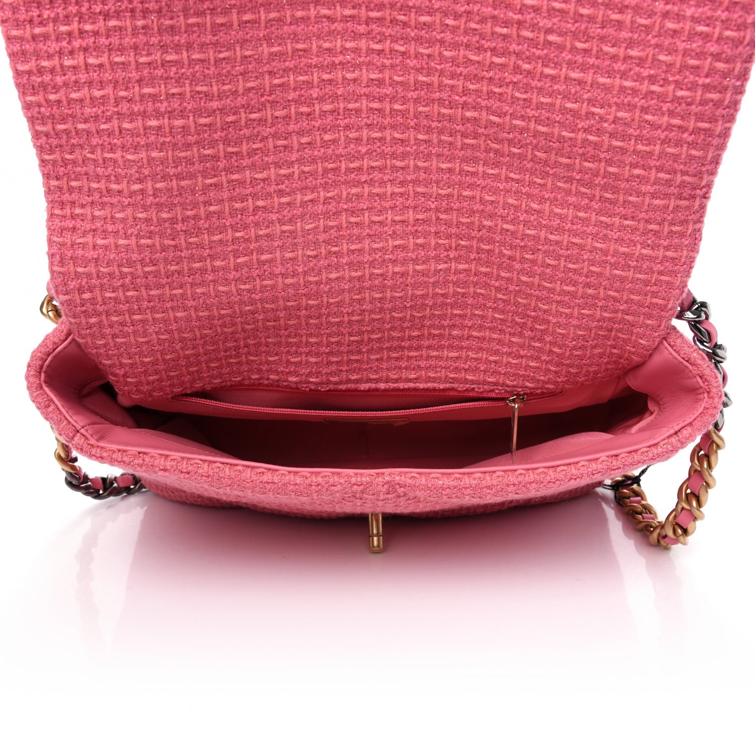 Chanel Metallic Tweed Quilted Large Chanel 19 Flap Pink 5 of 9