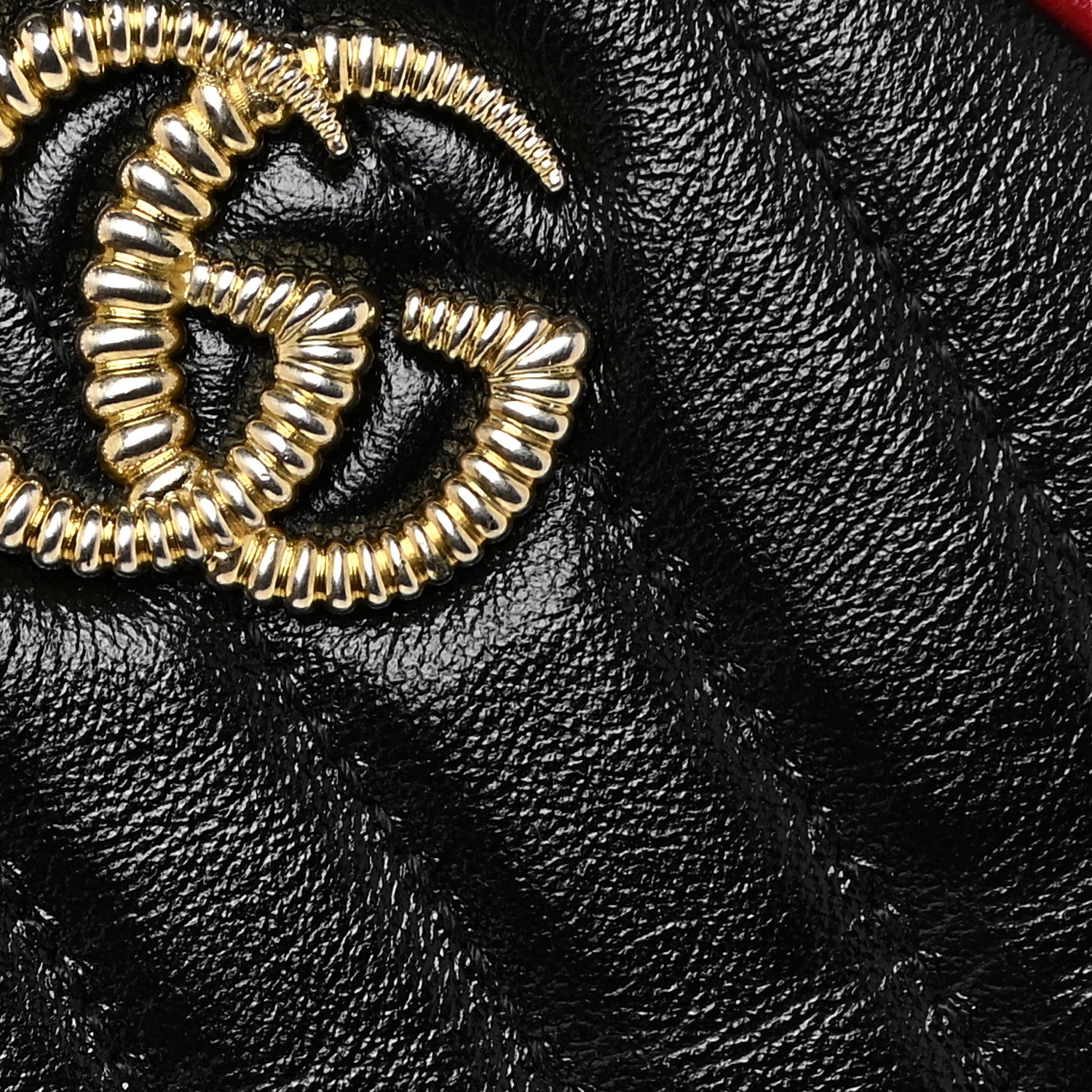 Gucci Vintage Effect Calfskin Matelasse Diagonal Mini Torchon GG Marmont Round Shoulder Bag Black Romantic Cherry 12 of 12