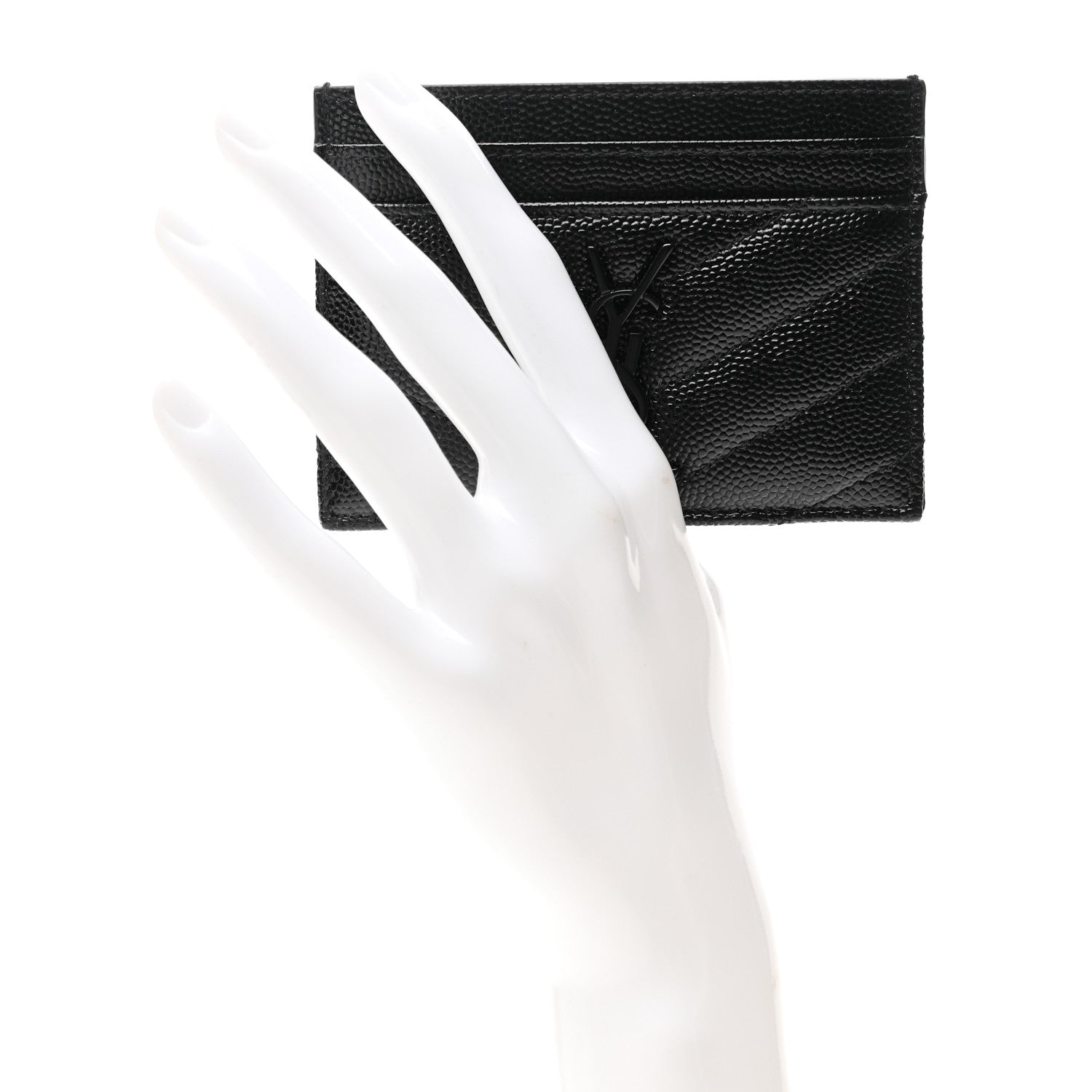 Saint Laurent Grain De Poudre Matelasse Chevron Monochrome Monogram Credit Card Case Black 2 of 7