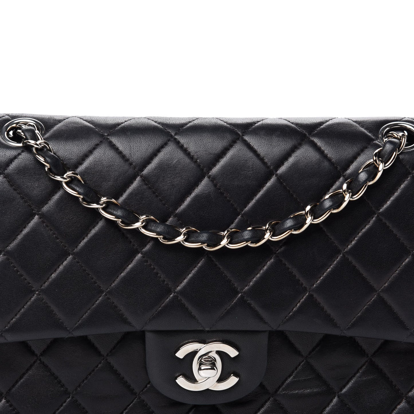 Lambskin Quilted Medium Double Flap Black