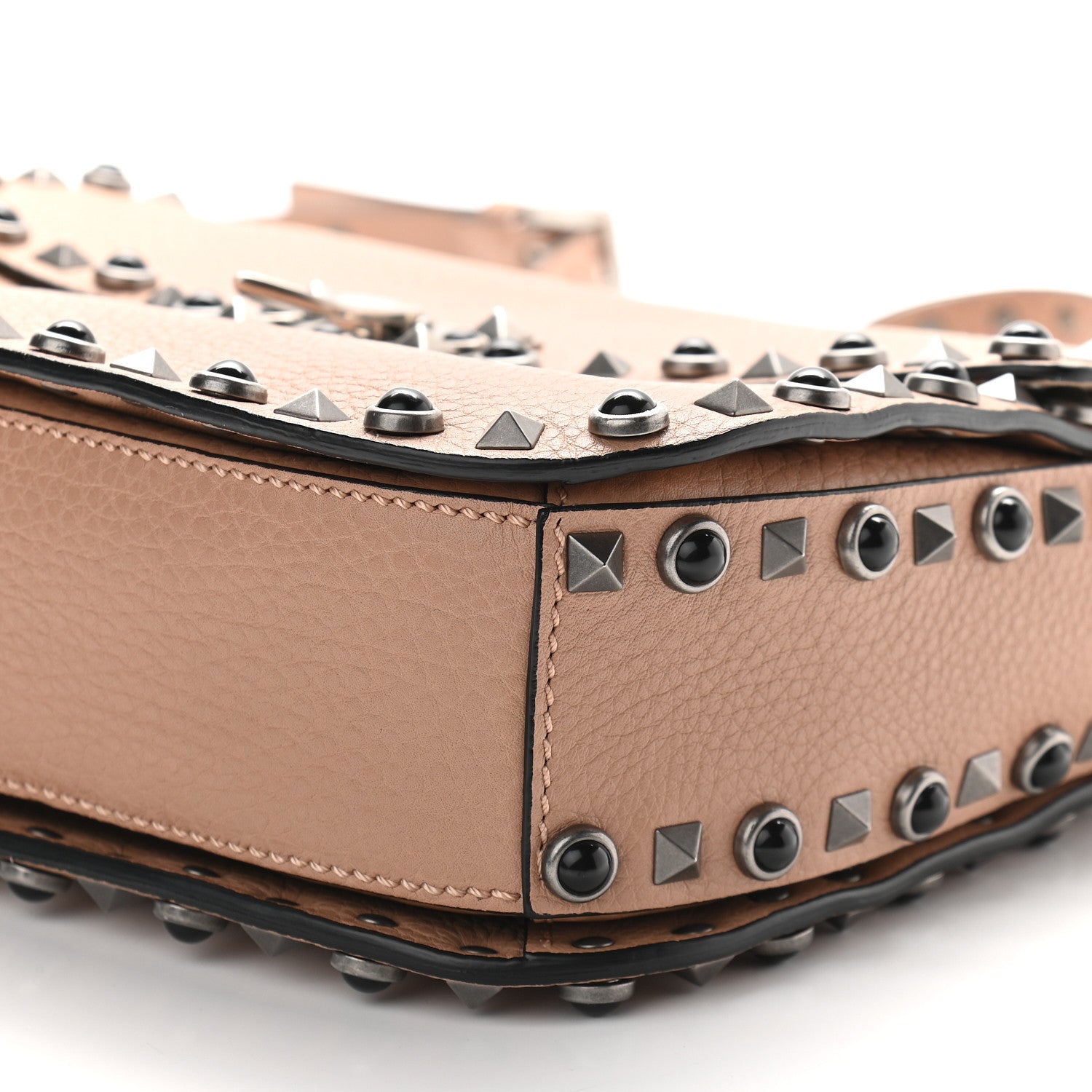 Valentino Garavani Pebbled Calfskin Medium Rockstud Rolling Flap Saddle Bag Soft Noisette 7 of 7