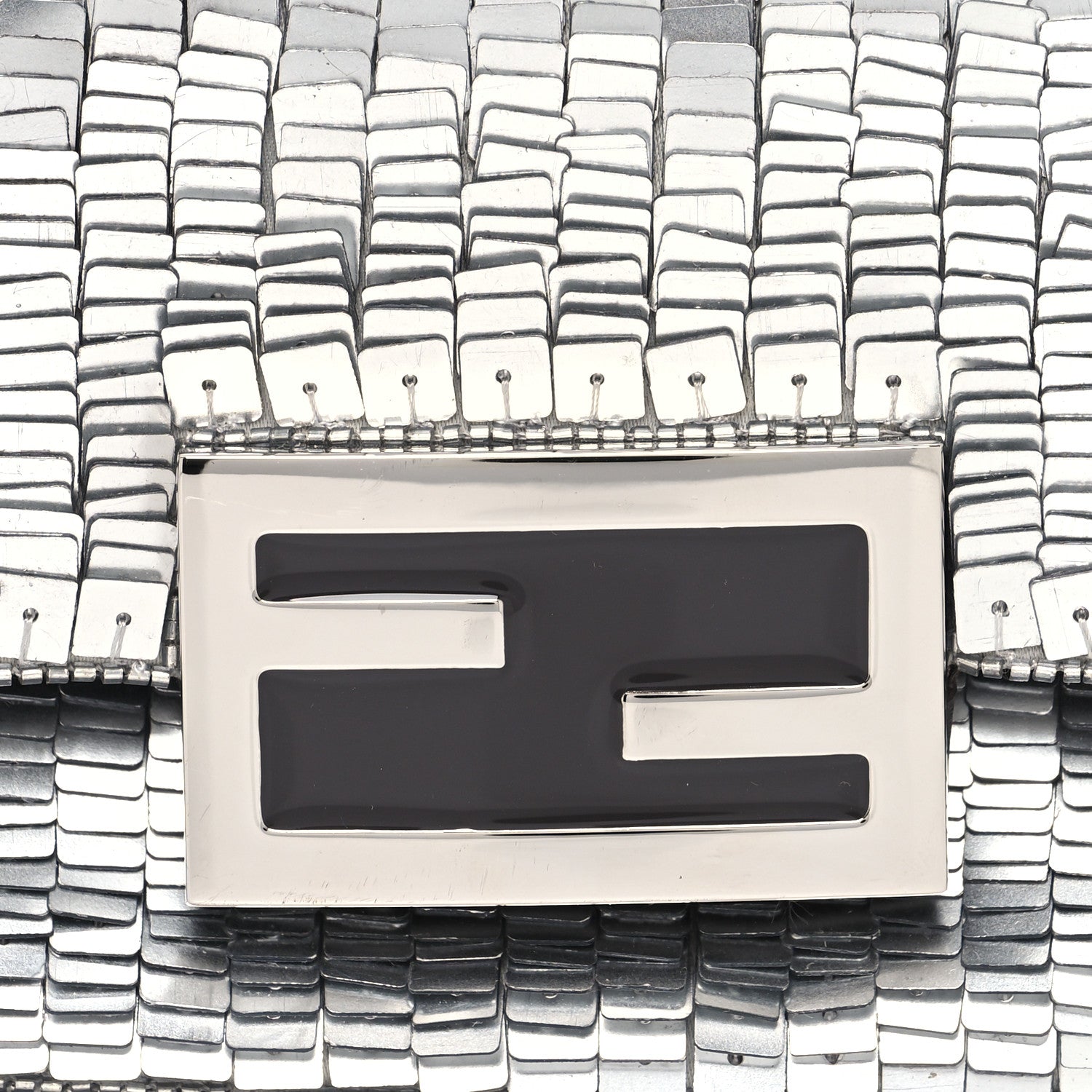 Fendi Sequin Paillettes Capretto Lucido Baguette Phone Pouch Argento Moro 7 of 10