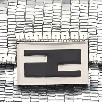 Fendi Sequin Paillettes Capretto Lucido Baguette Phone Pouch Argento Moro 7 of 10