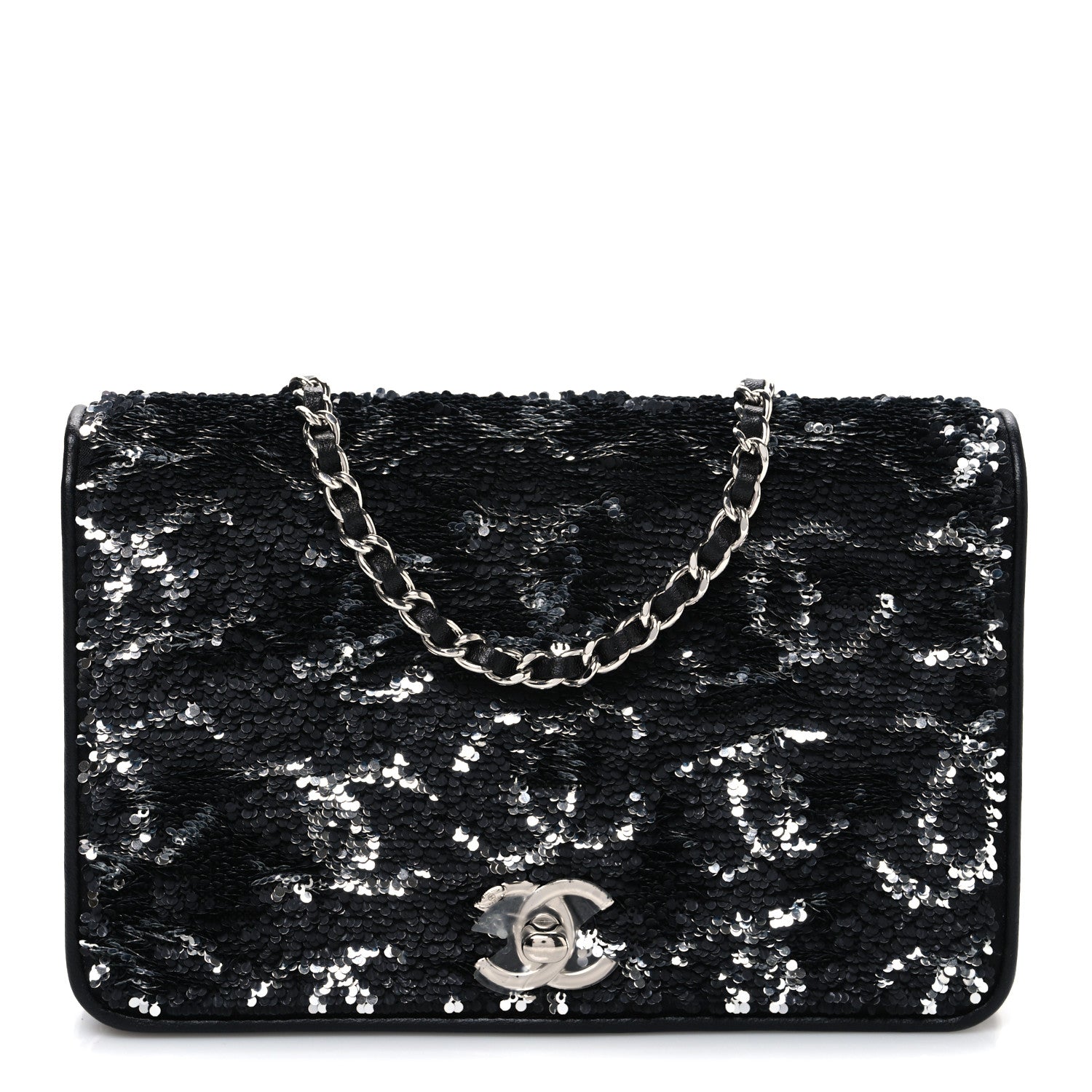 Chanel Sequin CC Wallet On Chain WOC Black 1 of 11