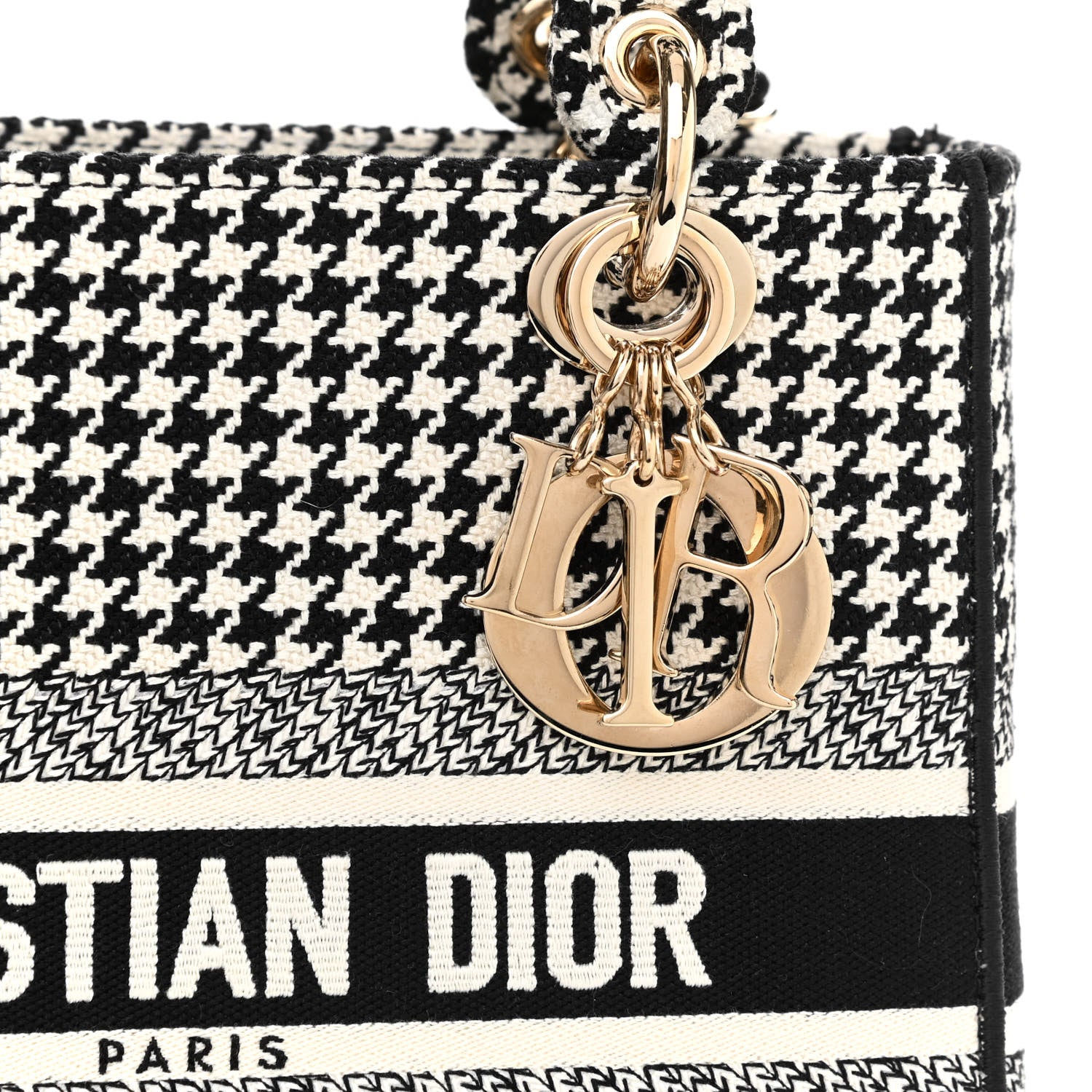 Christian Dior Canvas Houndstooth Embroidered Medium Lady D-Lite Black White 8 of 11