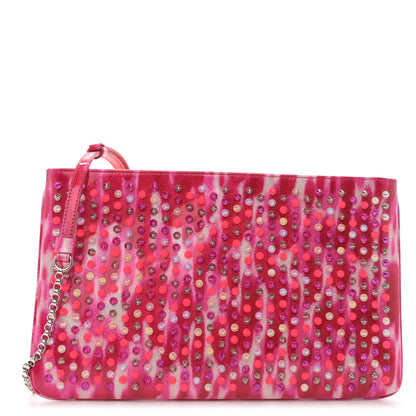 Christian Louboutin CHRISTIAN LOUBOUTIN Patent Glittart Studded Loubiposh Chain Clutch Shocking Pink 1 of 9
