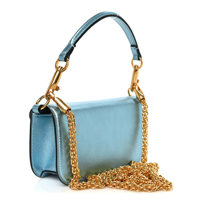 Valentino Garavani Laminated Calfskin Crystal Vlogo Small Shoulder Bag Blue 2 of 8