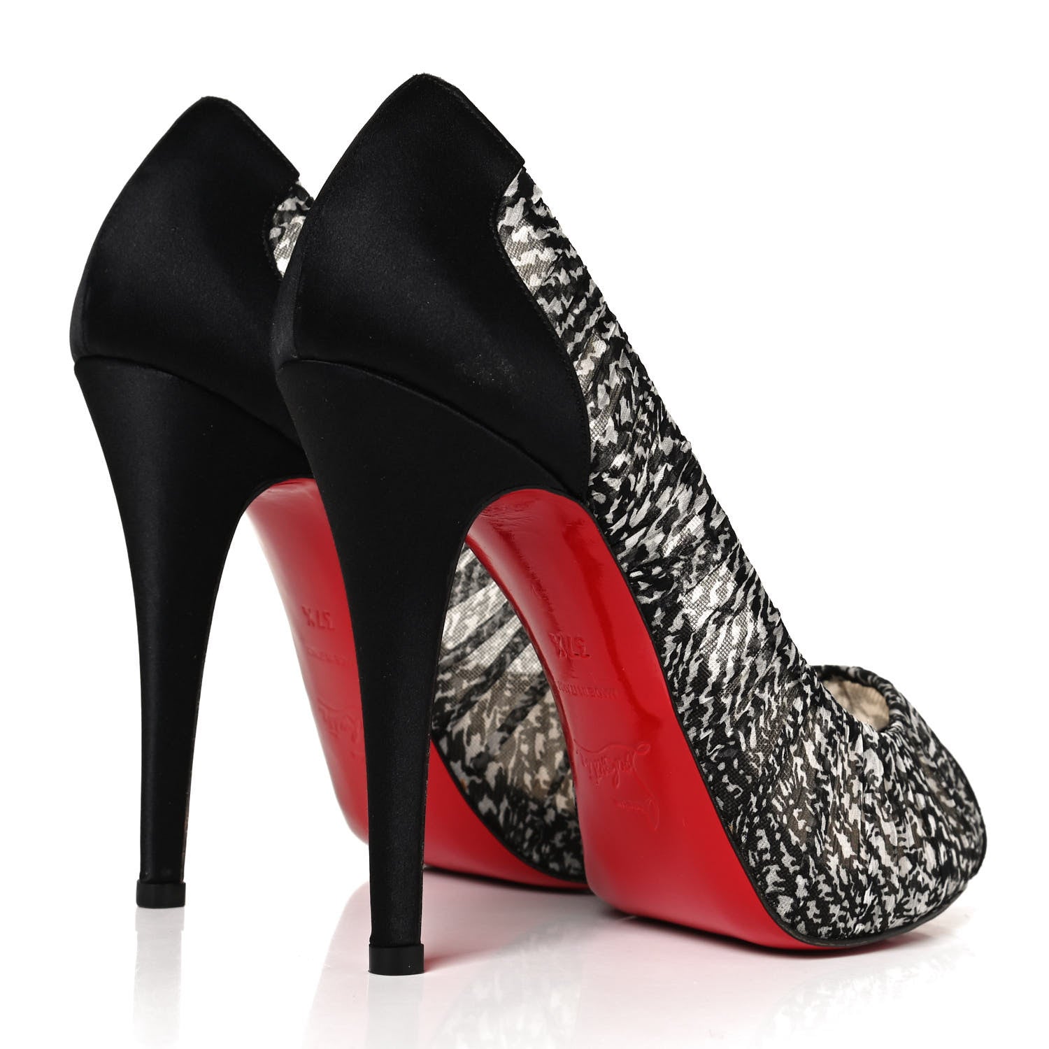 Christian Louboutin Crepe Satin Chiffon Parisienne Plato 120 Pumps 37.5 Black White 4 of 11