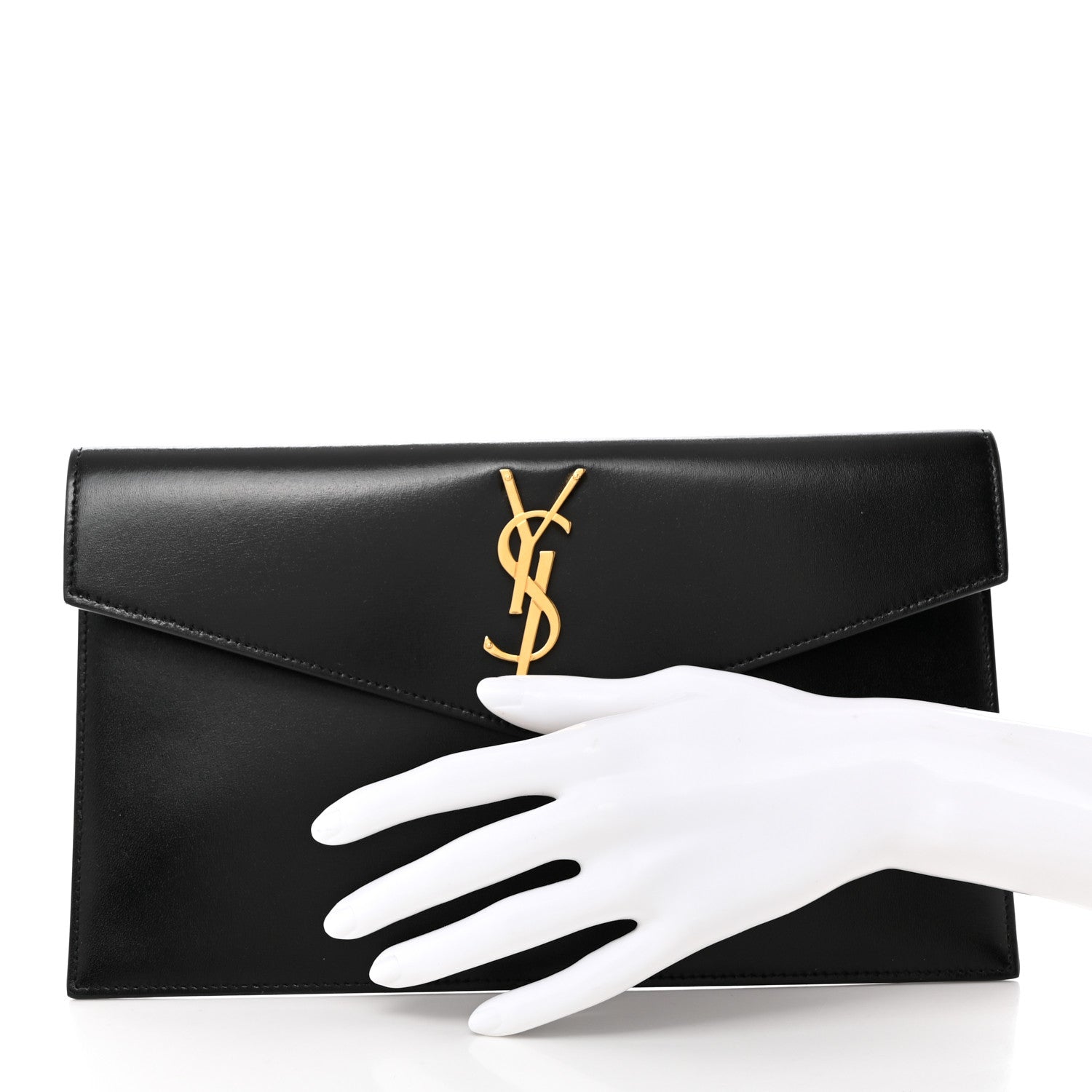 Saint Laurent Smooth Shiny Calfskin Monogram Uptown Pouch Black 2 of 7