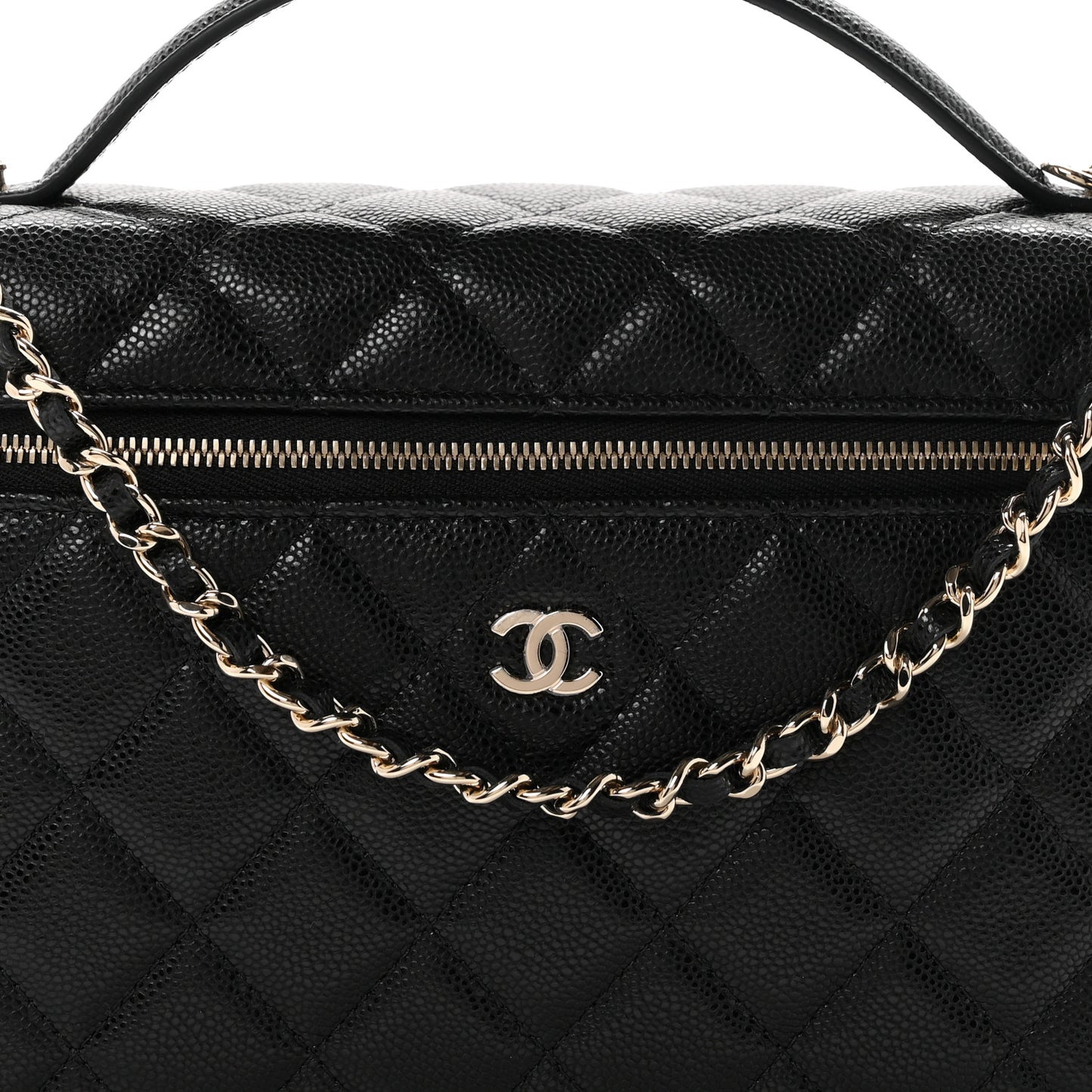 Caviar Quilted Large Top Handle Slim Vanity With Chain Black