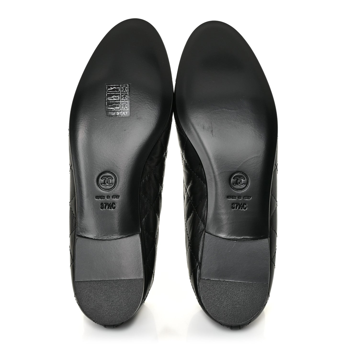 Aged Calfskin Quilted CC Cap Toe Ballerina Flats 37.5 Black
