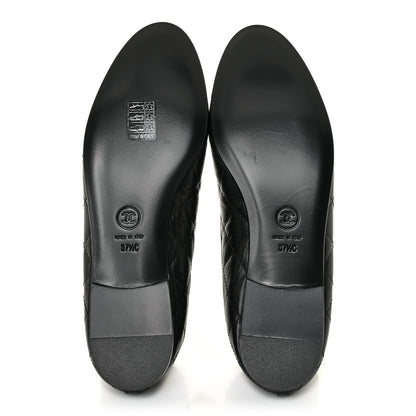 Chanel Aged Calfskin Quilted CC Cap Toe Ballerina Flats 37.5 Black 5 of 9