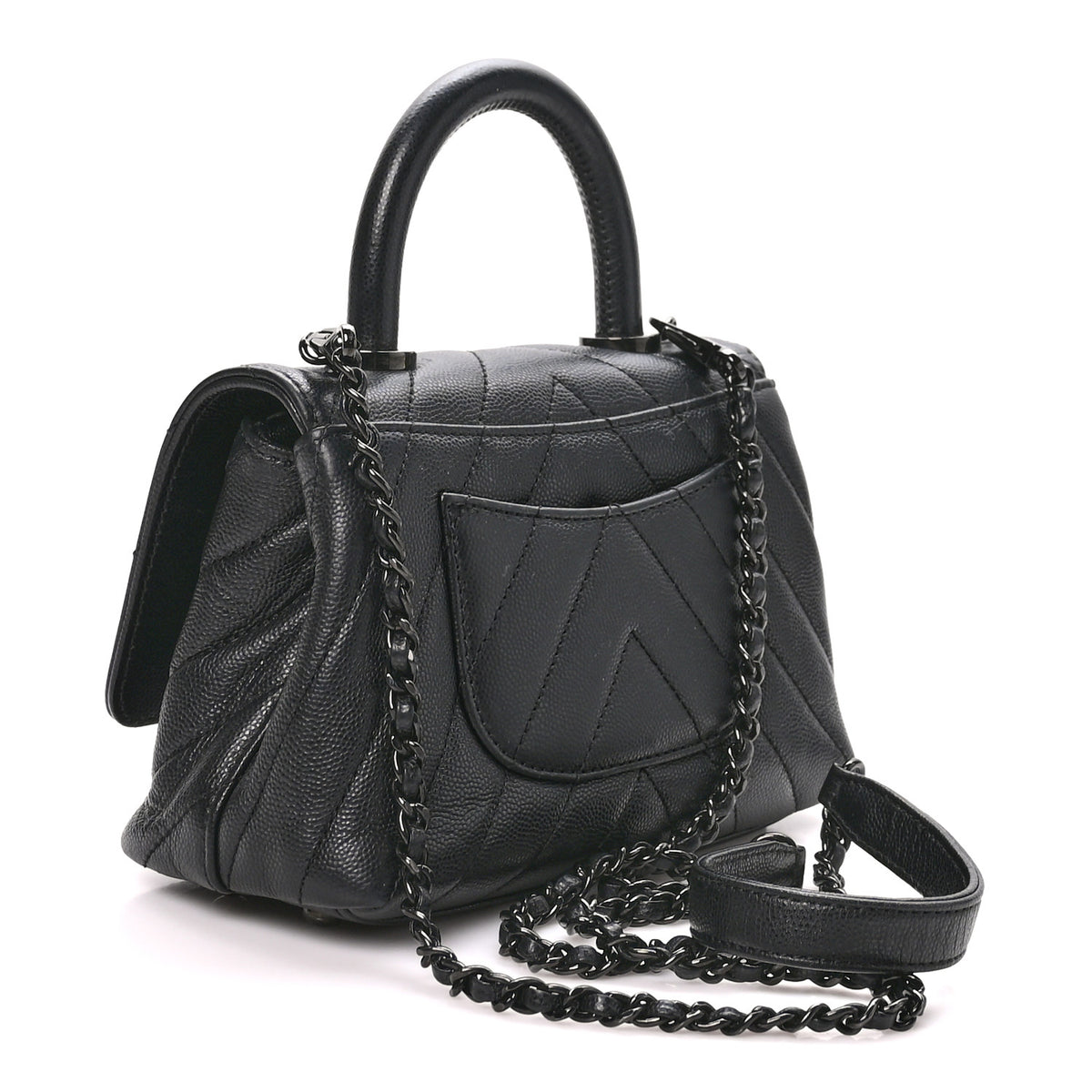 Chanel Caviar Chevron Quilted Extra Mini Coco Handle Flap So Black 3 of 10