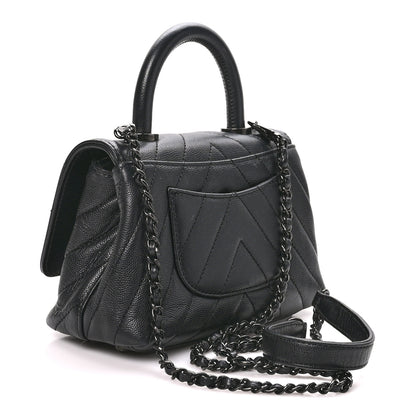 Chanel Caviar Chevron Quilted Extra Mini Coco Handle Flap So Black 3 of 10