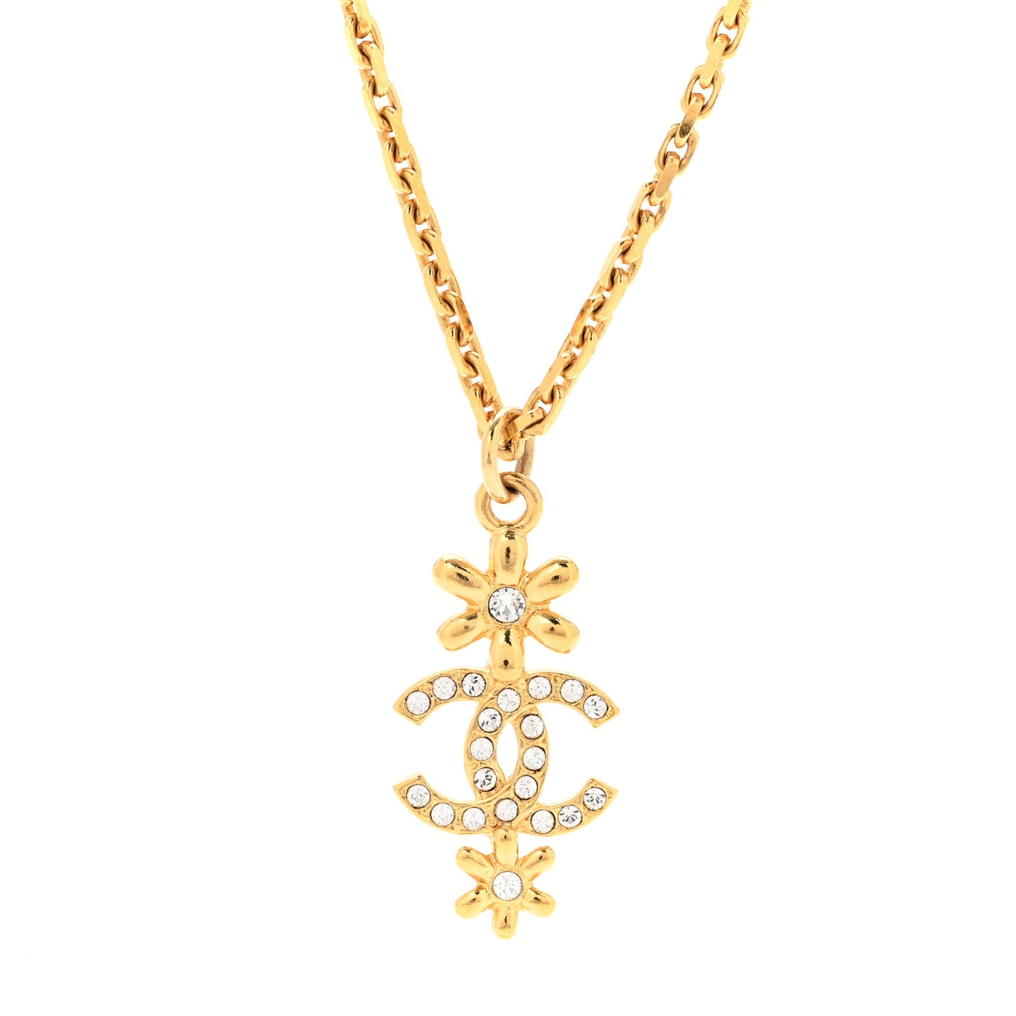 Crystal CC Flower Necklace Gold