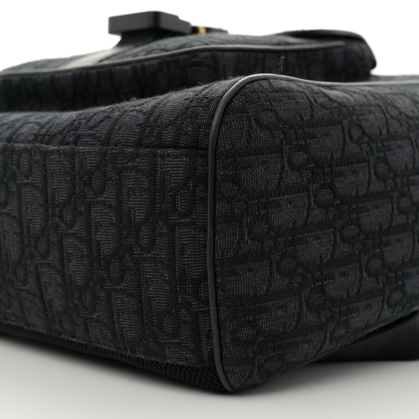 Oblique Jacquard Grained Calfskin Saddle Backpack With Flap Black