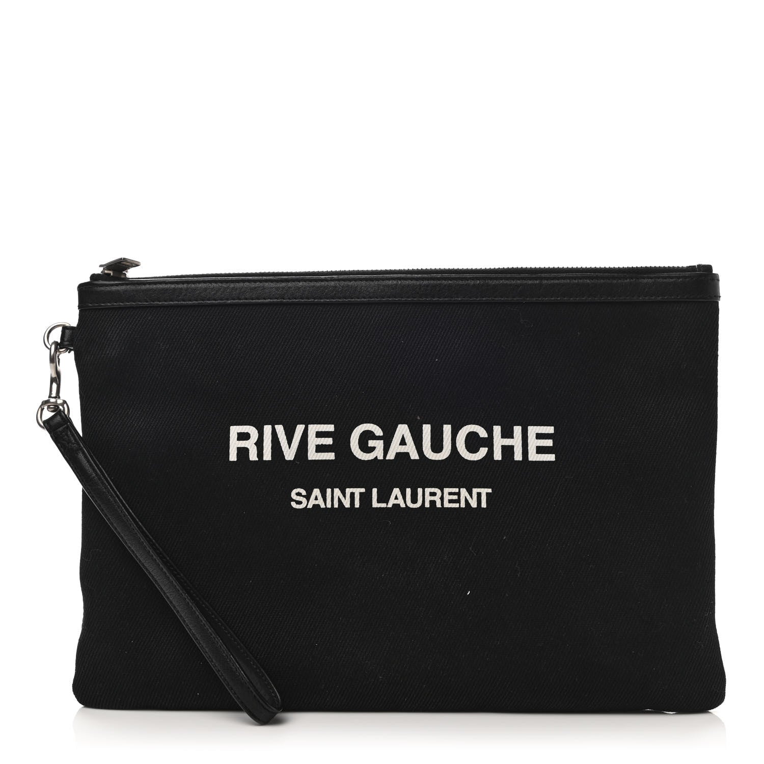 Saint Laurent Linen Canvas Rive Gouche Zipped Pouch Black 1 of 7