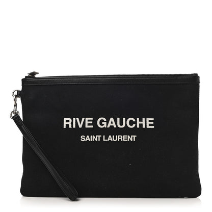 Saint Laurent Linen Canvas Rive Gouche Zipped Pouch Black 1 of 7