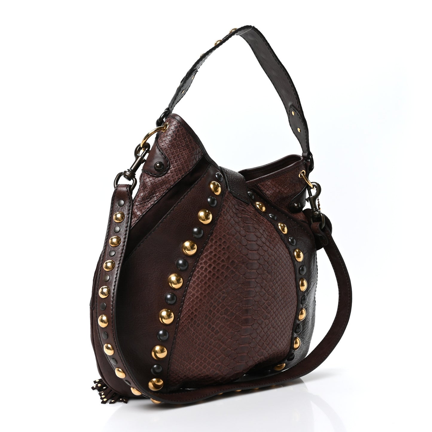 Suede Snakeskin Fringe Babouska Hobo Brown