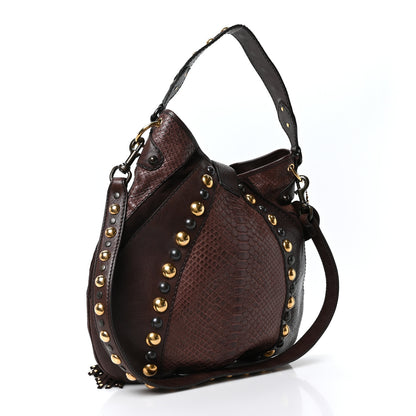 Gucci Suede Snakeskin Fringe Babouska Hobo Brown 3 of 10