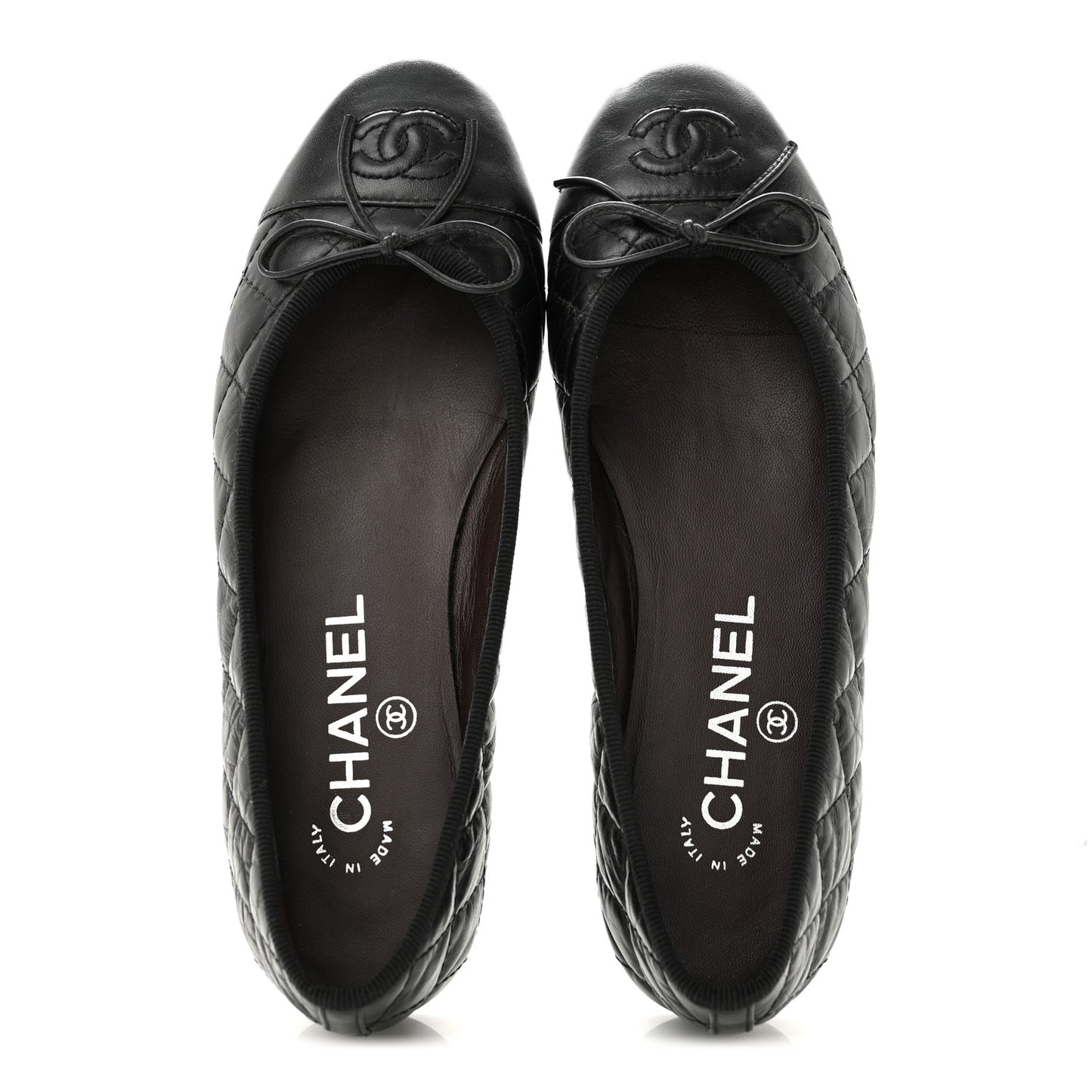 Aged Calfskin Quilted CC Cap Toe Ballerina Flats 35.5 Black