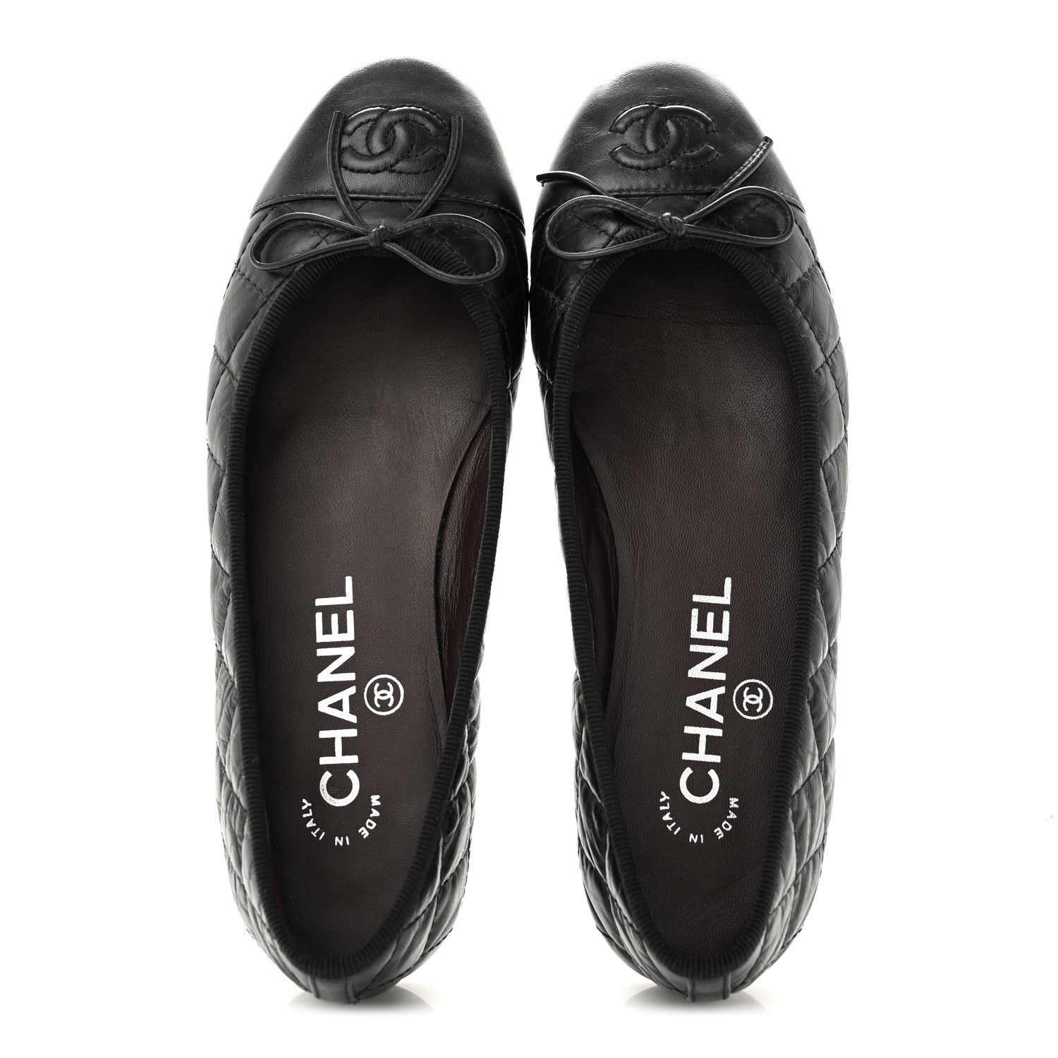 Chanel Aged Calfskin Quilted CC Cap Toe Ballerina Flats 35.5 Black 2 of 9