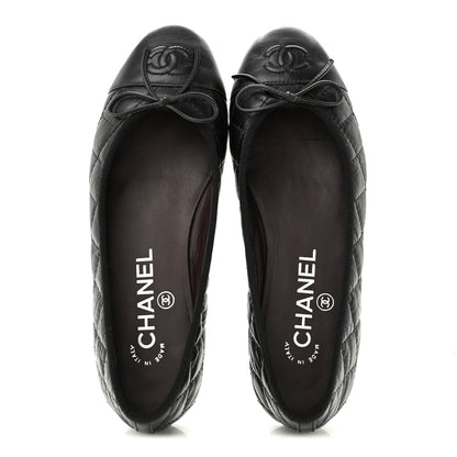 Chanel Aged Calfskin Quilted CC Cap Toe Ballerina Flats 35.5 Black 2 of 9