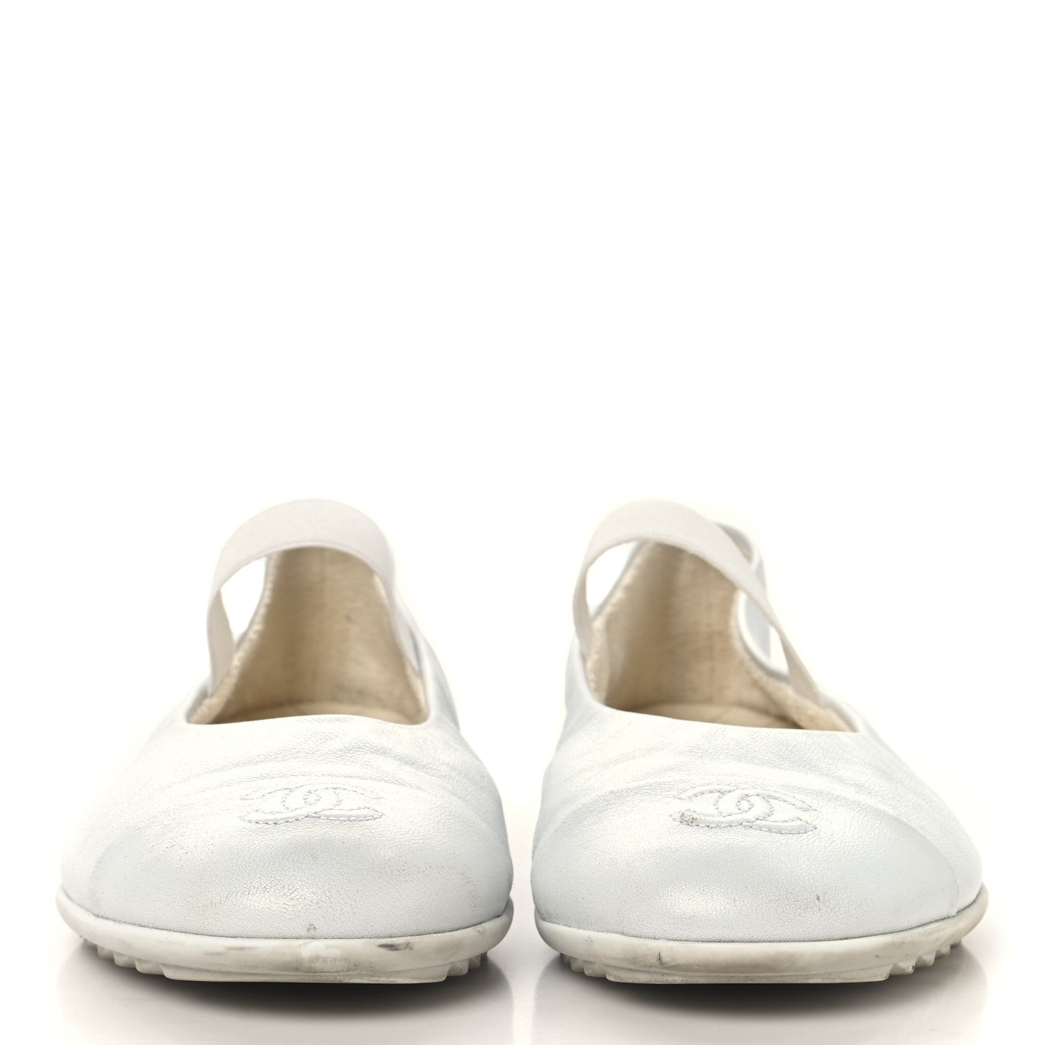 Chanel Lambskin Cap Toe CC Mary Jane Flats 37 White 1716201 