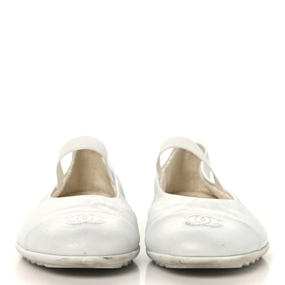Chanel Lambskin Cap Toe CC Mary Jane Flats 37 White 3 of 10