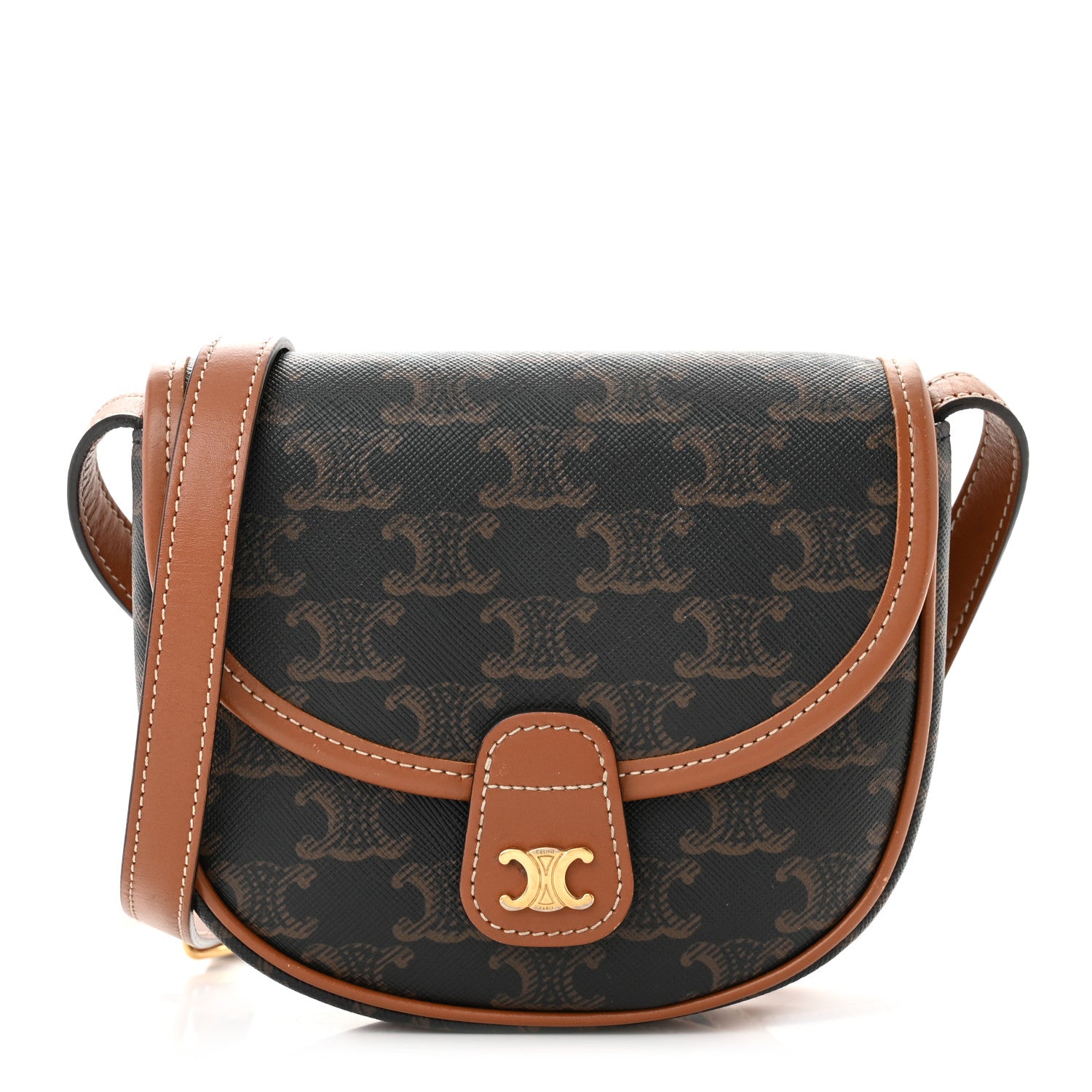 Celine Canvas Calfskin Triomphe Mini Besace Tan 1 of 10