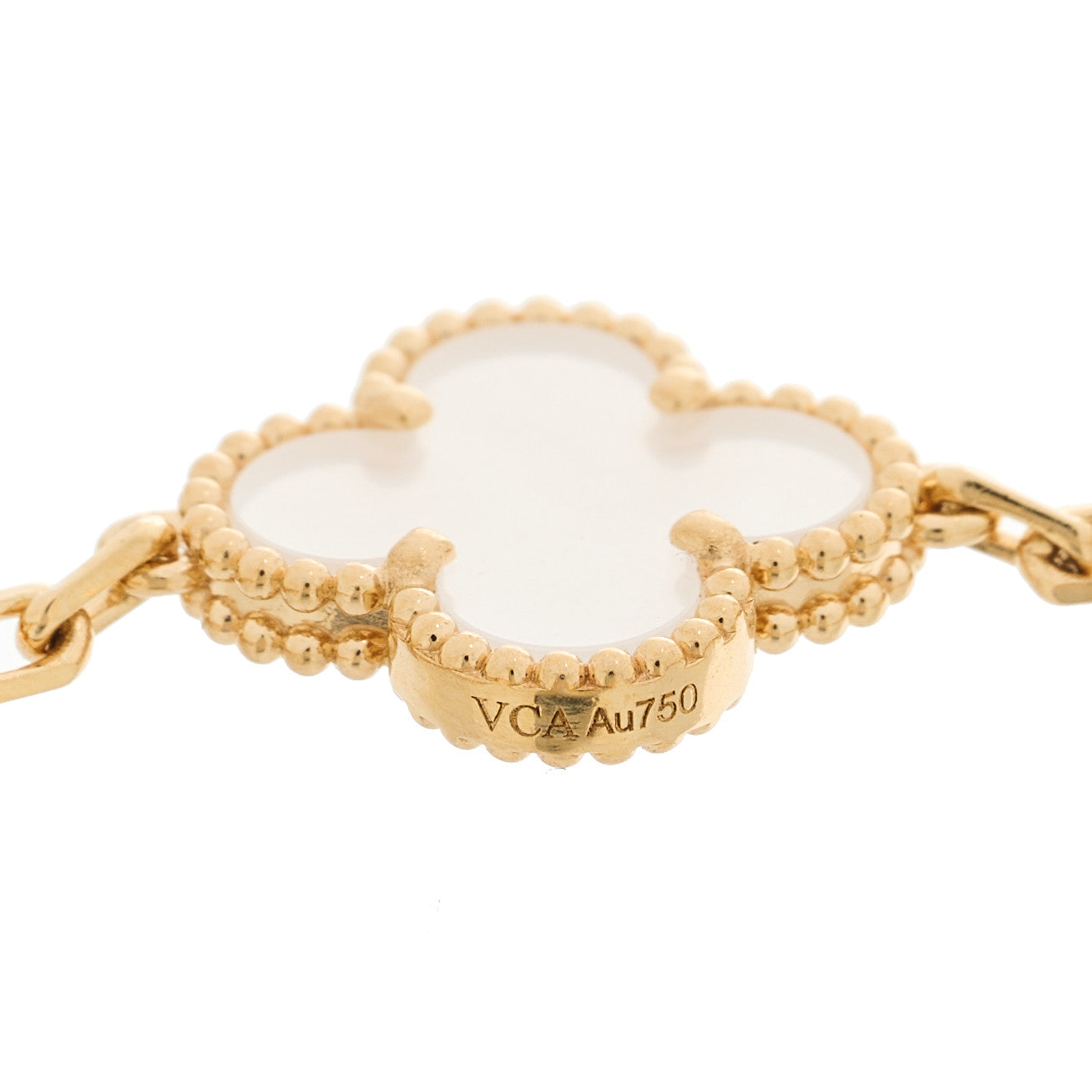 Van Cleef & Arpels 18K Yellow Gold Rock Crystal 5 Motifs Vintage Alhambra Bracelet 6 of 9