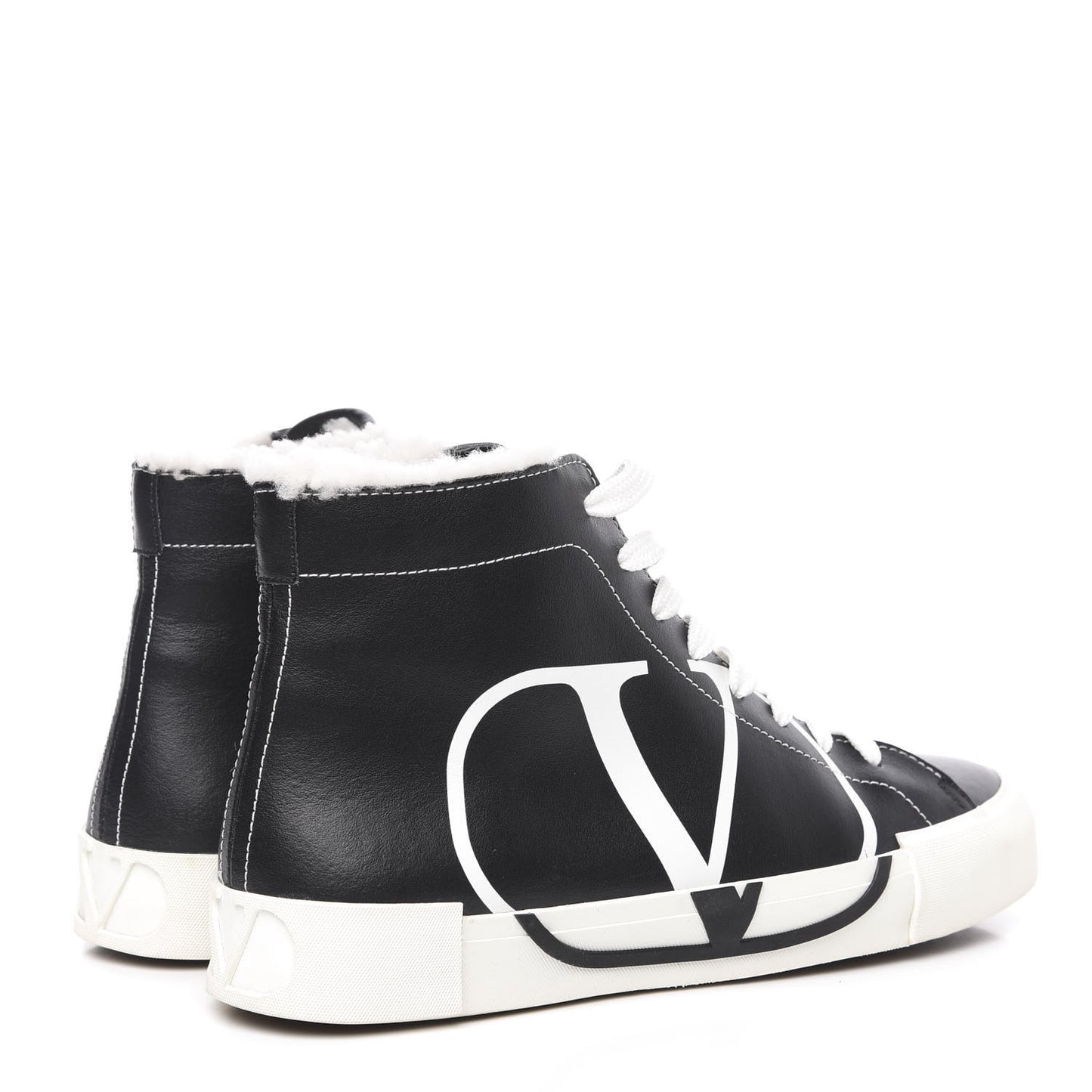 Calfskin Shearling VLTN High Top Sneakers 38.5 Black