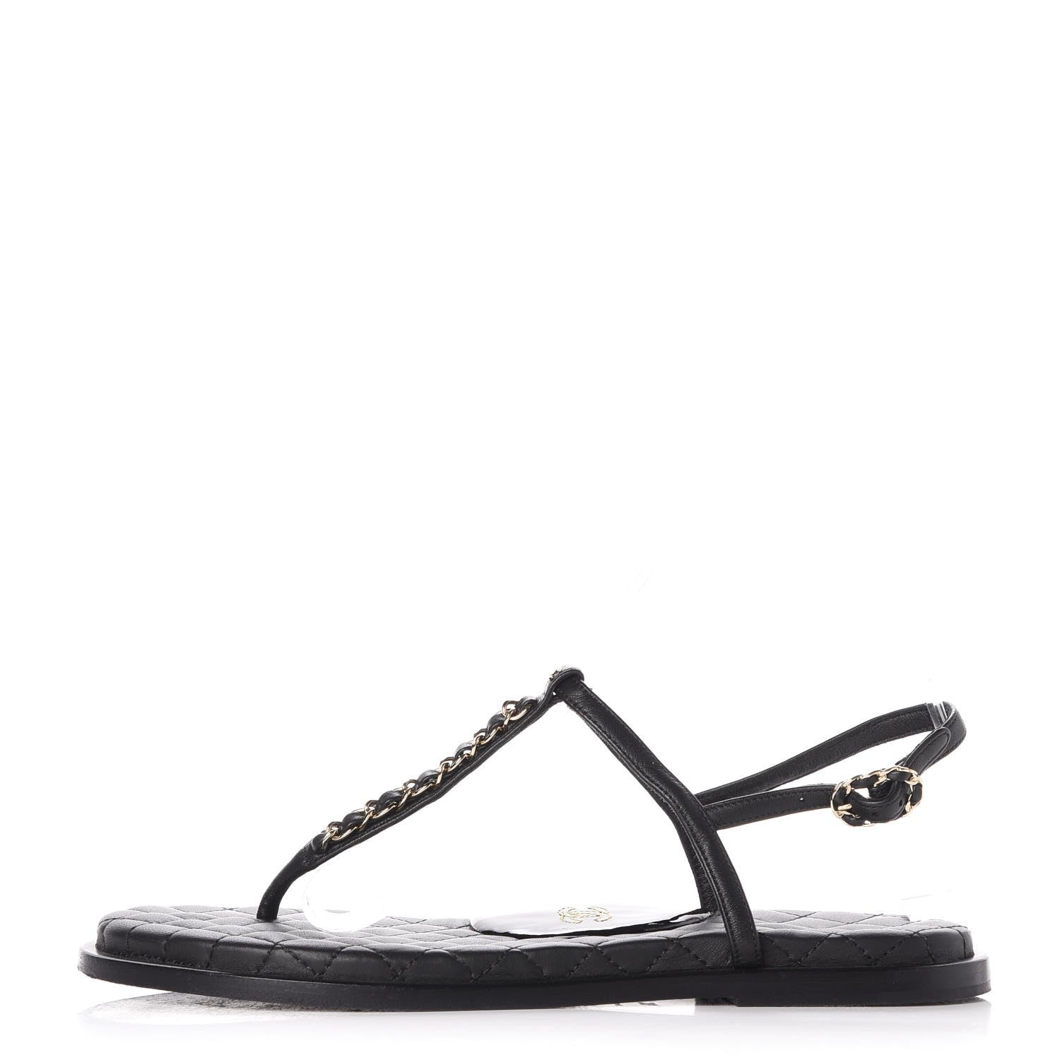 Chanel Lambskin CC Chain Thong Sandals 39 Black 1 of 9
