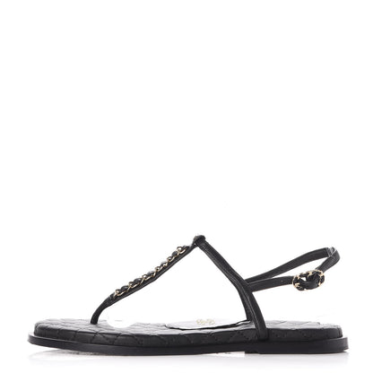 Chanel Lambskin CC Chain Thong Sandals 39 Black 1 of 9