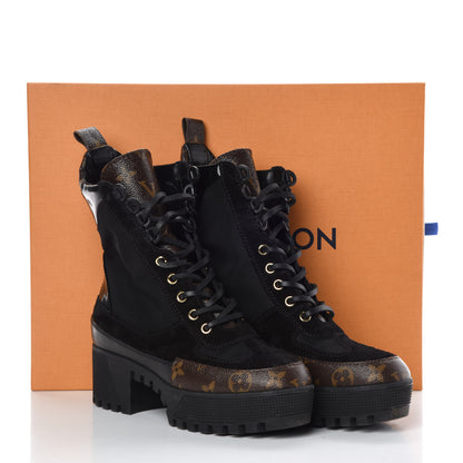 Louis Vuitton Suede Calfskin Monogram Laureate Platform Desert Boots 36 Black 7 of 7